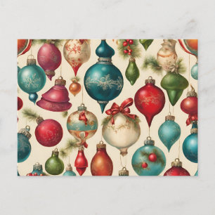 Colourful Vintage Christmas Ornaments  Holiday Postcard