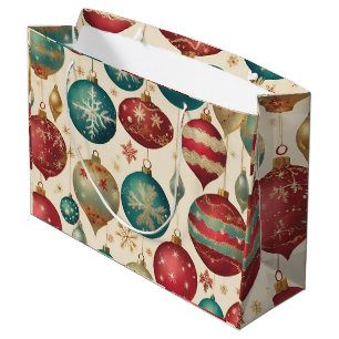Colourful Vintage Christmas Ornaments Large Gift Bag