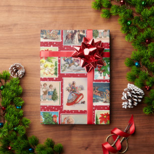 Colourful Vintage Christmas Postcard Wrapping Pape Paper