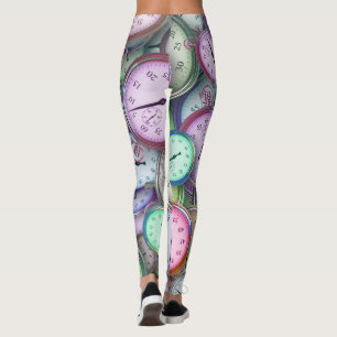 Colourful Vintage clock pattern Leggings