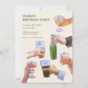 Colourful vintage cocktail cheers birthday invitation