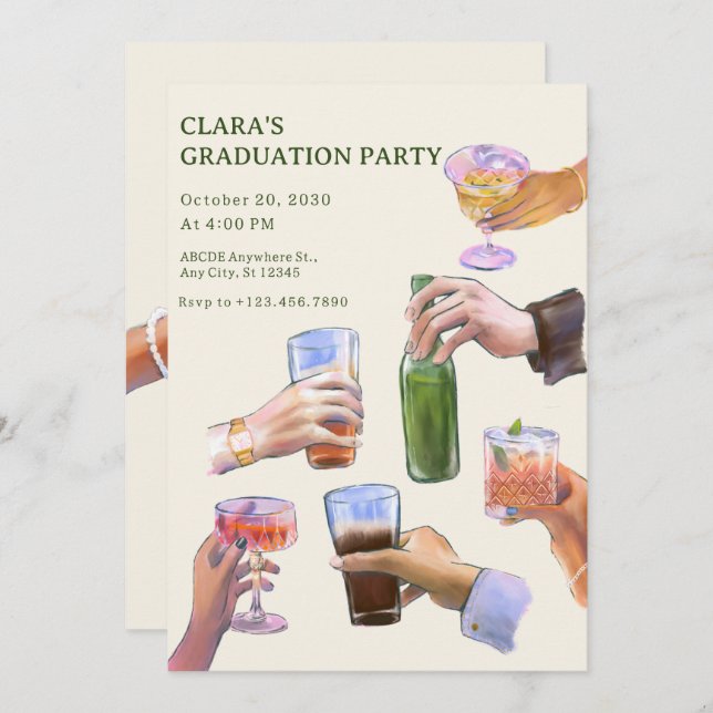 Colourful vintage cocktail cheers Graduation Party Invitation (Front/Back)