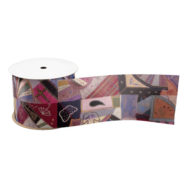 Colourful Vintage Crazy Quilt Satin Ribbon (Spool)