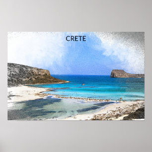 Colourful Vintage Crete Greece Painting Poster