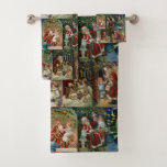 Colourful Vintage Father Christmas Collage Bath Towel Set<br><div class="desc">Colourful vintage repeating holiday pattern featuring collage of restored Victorian greeting card illustrations depicting festive scenes of Father Christmas.</div>