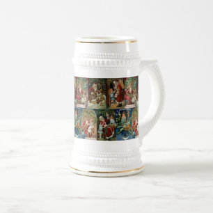 Colourful Vintage Father Christmas Collage Beer Stein