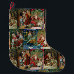 Colourful Vintage Father Christmas Collage Large Christmas Stocking<br><div class="desc">Colourful vintage repeating holiday pattern featuring collage of restored Victorian greeting card illustrations depicting festive scenes of Father Christmas.</div>