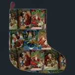 Colourful Vintage Father Christmas Collage Large Christmas Stocking<br><div class="desc">Colourful vintage repeating holiday pattern featuring collage of restored Victorian greeting card illustrations depicting festive scenes of Father Christmas.</div>