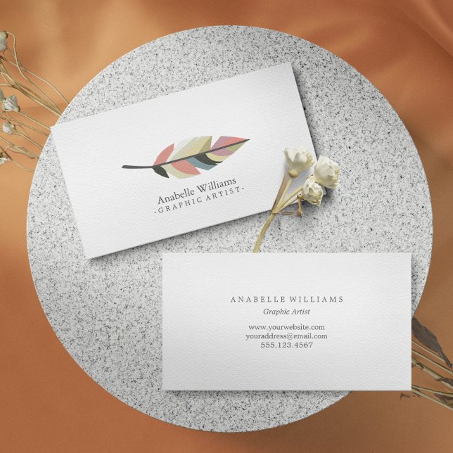 Colourful Vintage Feather Business Card (Creator Uploaded)
