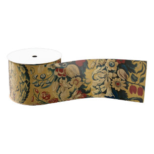 Colourful Vintage Floral Carpet Pattern Grosgrain Ribbon