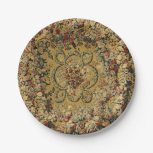 Colourful Vintage Floral Carpet Pattern Paper Plate