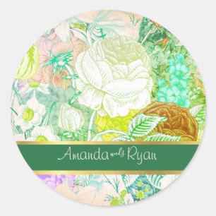 colourful Vintage Floral Classic Round Sticker