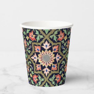 Colourful Vintage Floral Indian Mandala Pattern Paper Cups