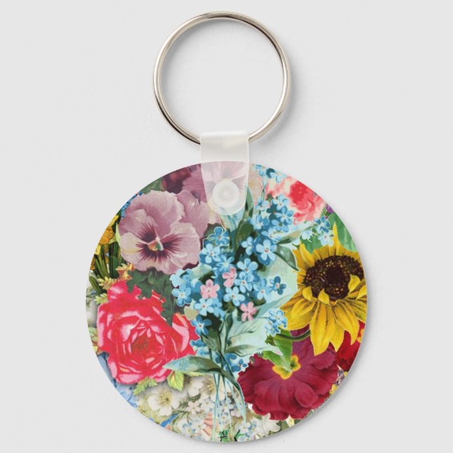 Colourful Vintage Floral Key Ring (Front)