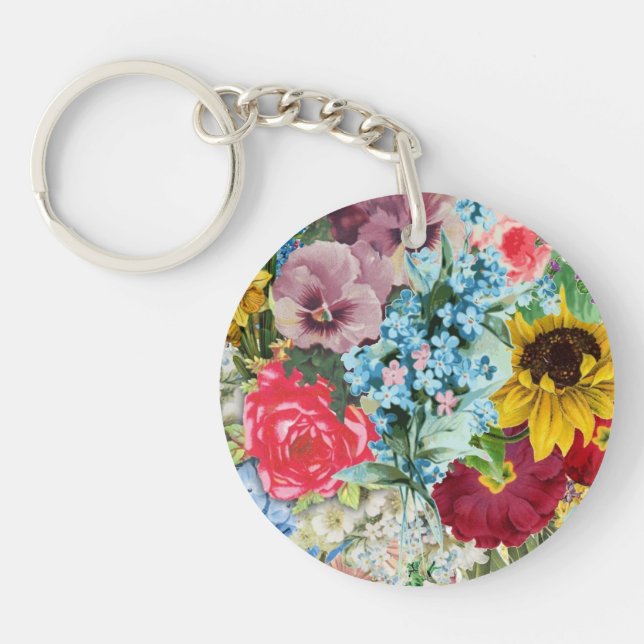 Colourful Vintage Floral Key Ring (Front)