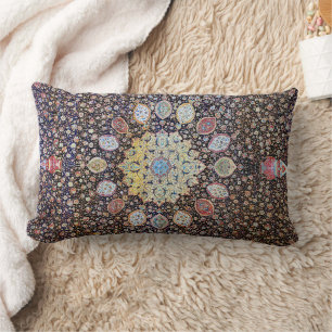 Colourful Vintage Floral Mandala Persian Rug Lumbar Cushion