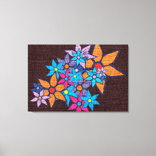 Colourful Vintage Floral Pattern Burlap Rustic Jut Canvas Print
