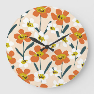 Colourful, vintage floral pattern. large clock