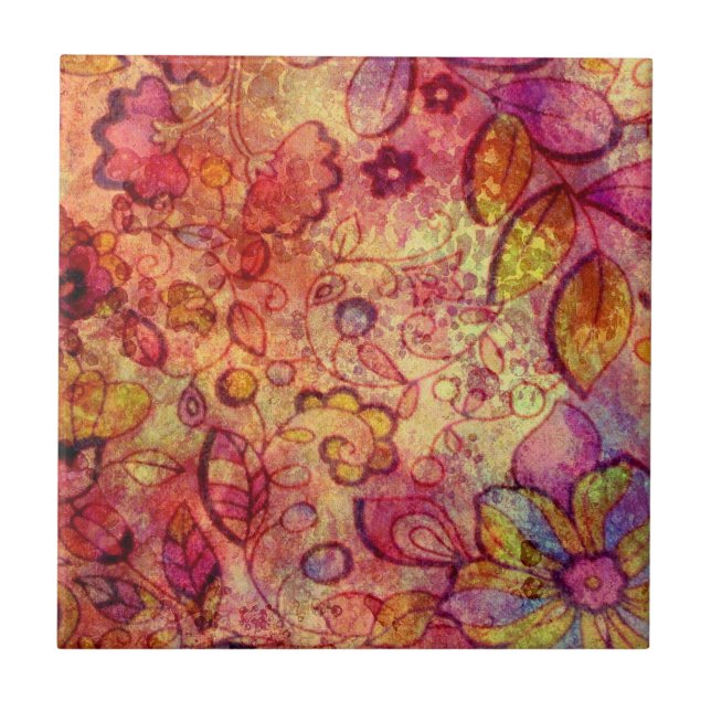 Colourful vintage floral pattern tile (Front)