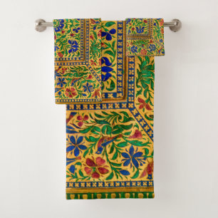 Colourful Vintage Floral Pattern With Birds Bath Towel Set