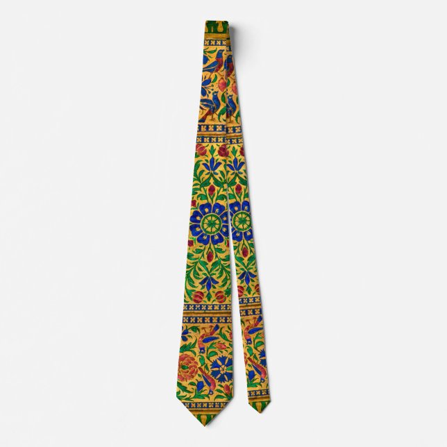 Colourful Vintage Floral Pattern With Birds Tie (Front)