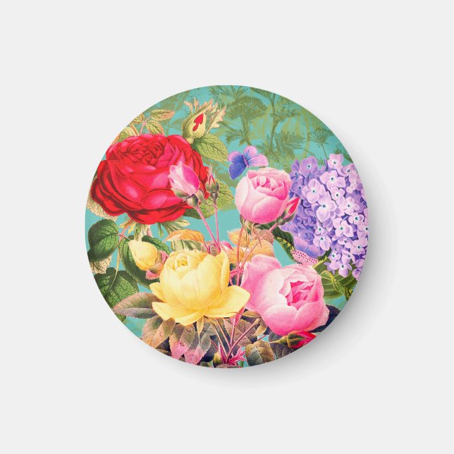 Colourful Vintage Floral Print Magnet (Front)