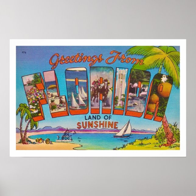 Colourful Vintage Florida Greetings Print (Front)