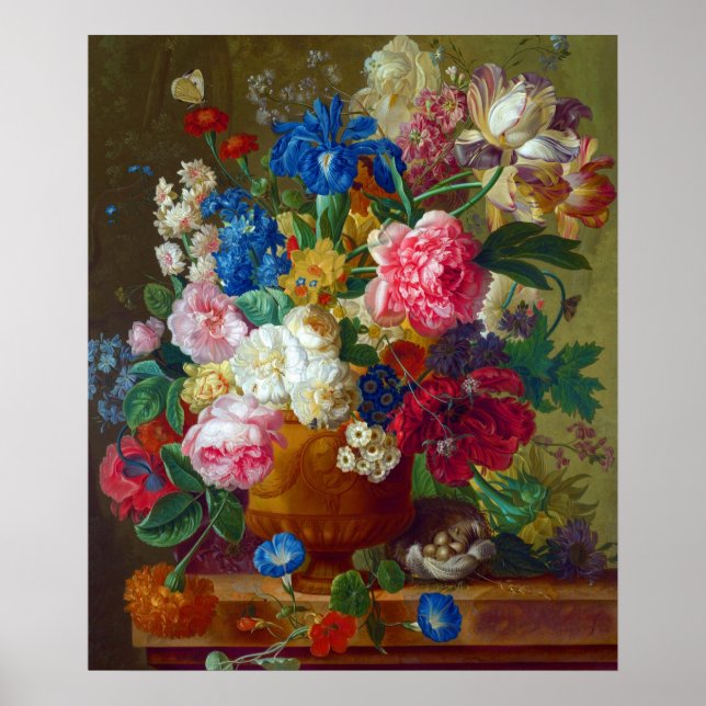 Colourful Vintage Flowers Art Painting Poster (Front)