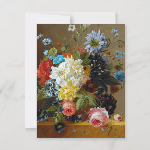 Colourful Vintage Flowers Vase Art Painting Card