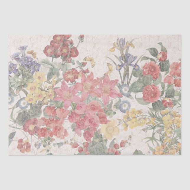 Colourful Vintage Garden Flowers Tissue Paper (Front)