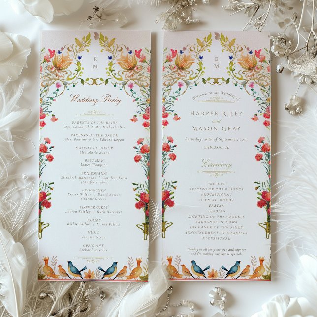 Colourful Vintage Garden Wedding Ceremony Program Invitation (Creator Uploaded)