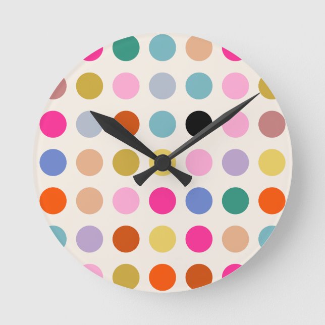 Colourful Vintage Geometric Dots Round Clock (Front)