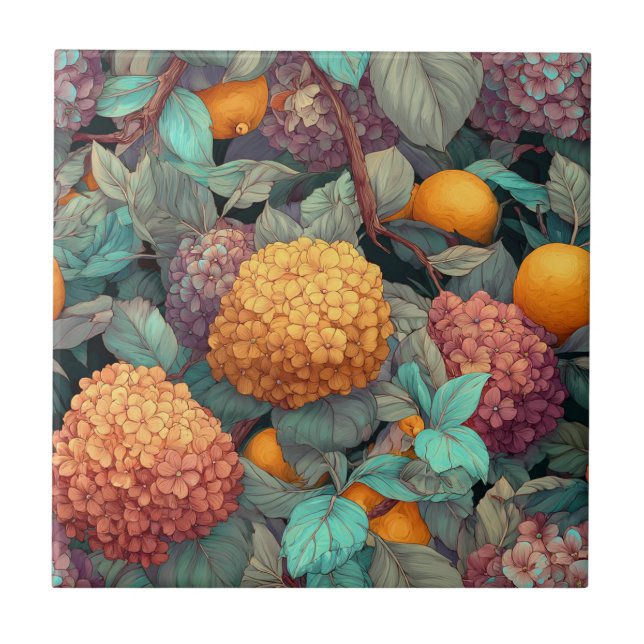 Colourful Vintage Hydrangeas Tile For Durable Floo (Front)
