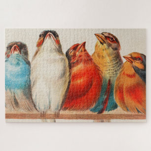 Colourful vintage illustration of five little bird jigsaw puzzle