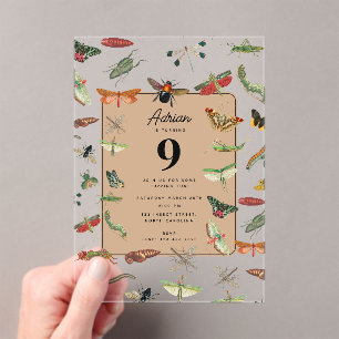 Colourful Vintage Insect Birthday Party Theme Acrylic Invitations