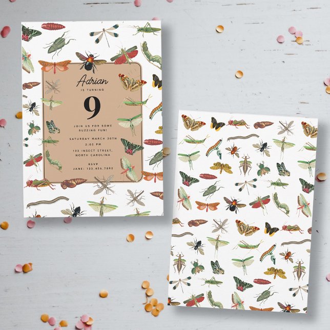 Colourful Vintage Insect Birthday Party Theme Invitation (Creator Uploaded)