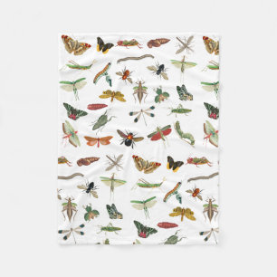 Colourful Vintage Insect Illustration Pattern   Fleece Blanket