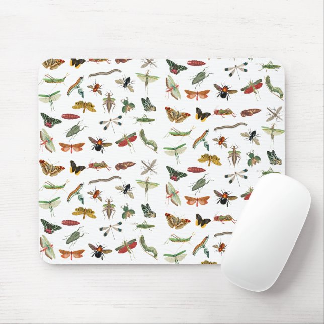 Colourful Vintage Insect Illustration Pattern  Mouse Pad (With Mouse)