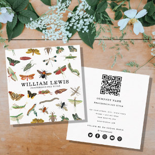 Colourful Vintage Insect Illustration QR Code Square Business Card