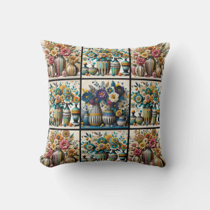 Colourful Vintage Inspired Floral Quilt Pattern Cushion