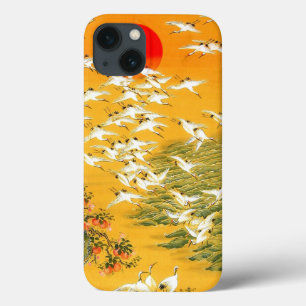Colourful Vintage Japanese Cranes at Sunset iPhone 13 Case