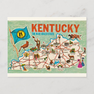 Colourful Vintage Kentucky Map  Postcard