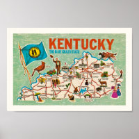 Colourful Vintage Kentucky Map Print