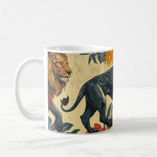 Colourful vintage lions coffee mug