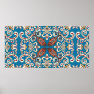Colourful vintage mandala motifs seamless pattern poster