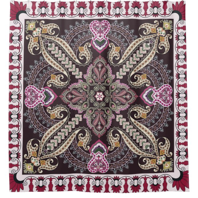Colourful vintage mandala motifs seamless pattern shower curtain (Front)