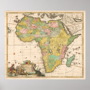 Colourful Vintage Map Of Africa, 1690 Poster