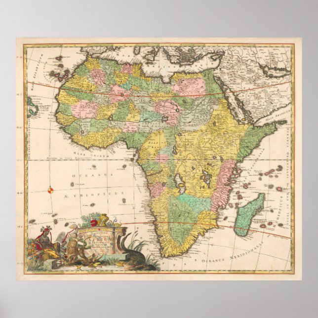 Colourful Vintage Map Of Africa, 1690 Poster (Front)
