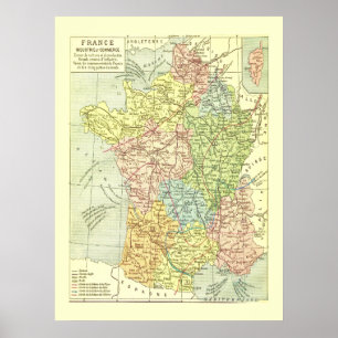Colourful Vintage Map of France  Poster