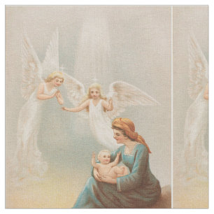 Colourful vintage Mary with baby Jesus textile Fabric